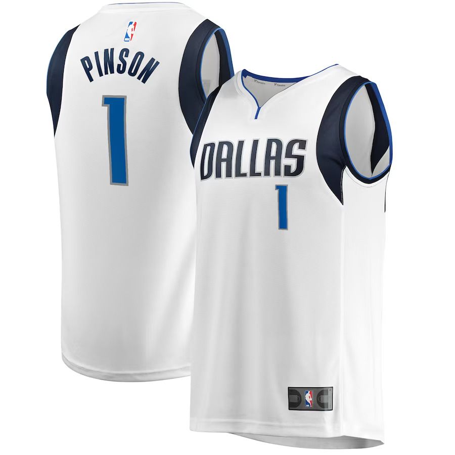 Men Dallas Mavericks 1 Theo Pinson Fanatics Branded White Fast Break Player NBA Jersey